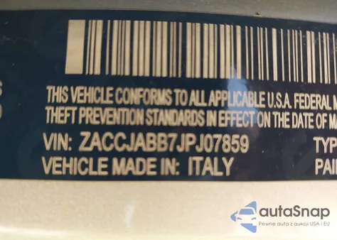 2018 Jeep Renegade Latitude Fwd z USA, uszkodzony, nr VIN ZACCJABB7JPJ07859